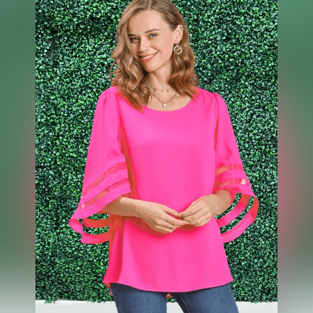 Umgee Hot Pink Fiesta Bell Top. NWT